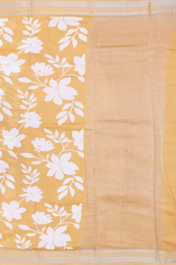 Chanderi Cotton Saree In Yellow With Floral Design