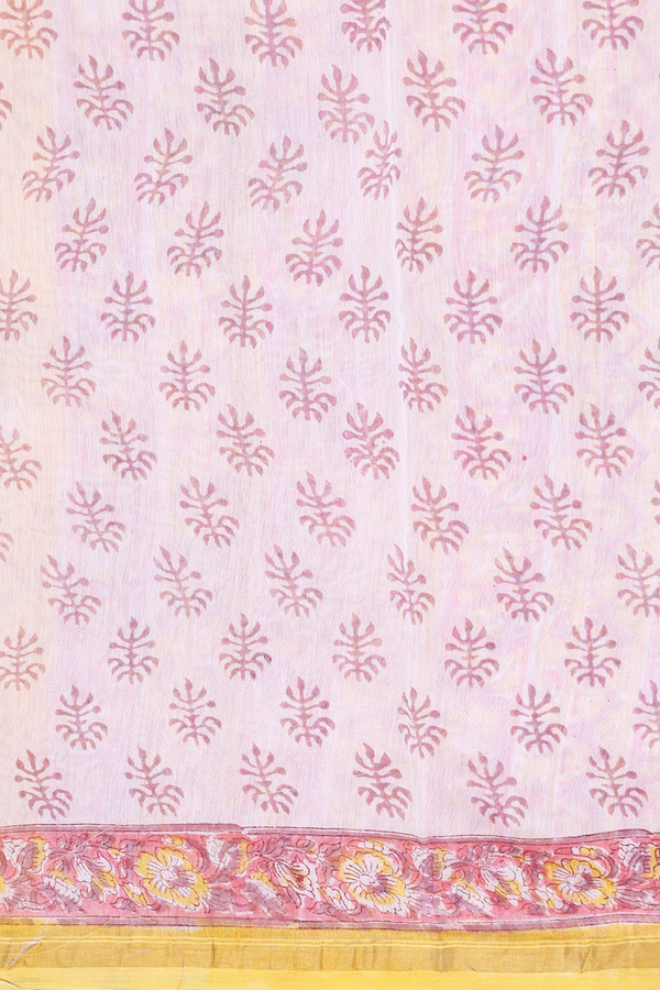 Chanderi Cotton Saree In Yellow With Floral Design