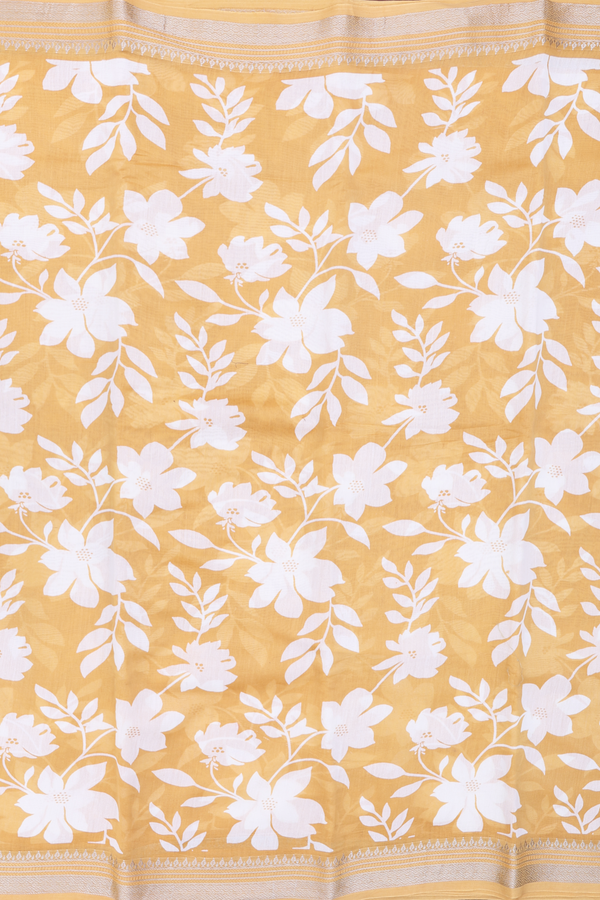 Chanderi Cotton Saree In Yellow With Floral Design