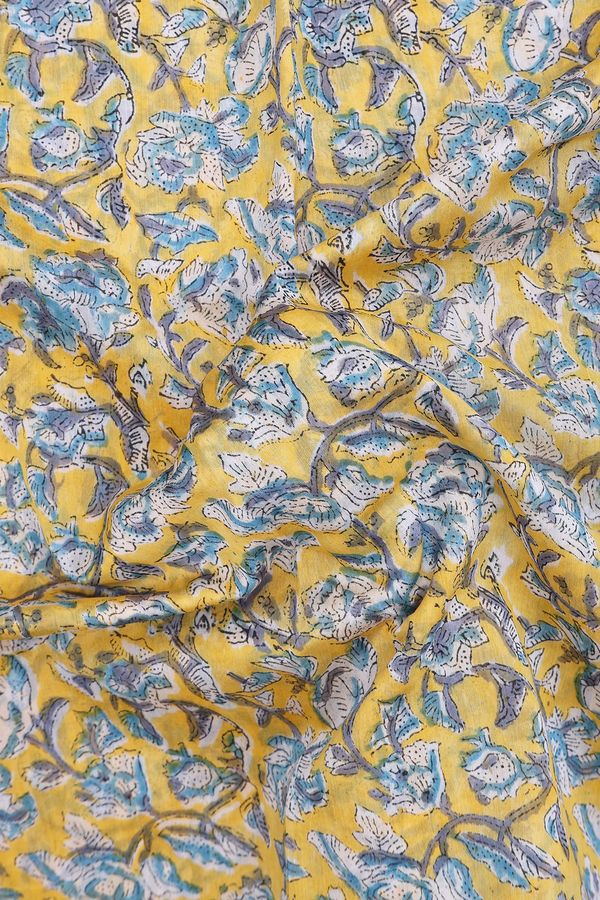 Chanderi Cotton Saree In Yellow With Floral Design