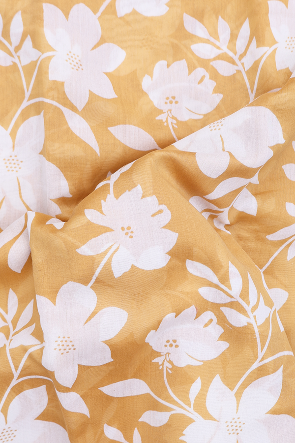 Chanderi Cotton Saree In Yellow With Floral Design