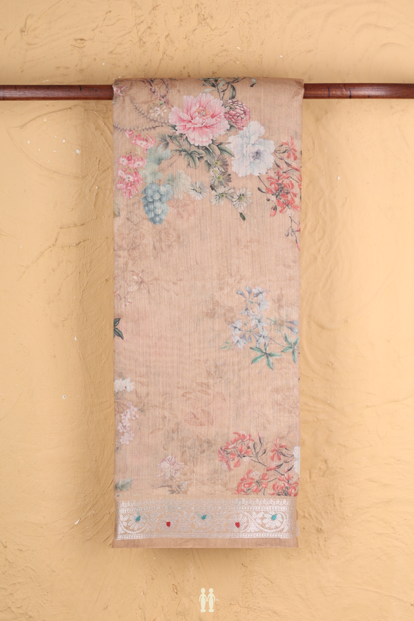 Chanderi Silk Cotton Saree Biscuit Color With Floral Design