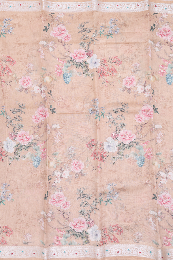 Chanderi Silk Cotton Saree Biscuit Color With Floral Design