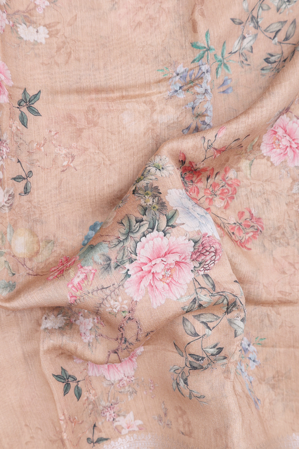 Chanderi Silk Cotton Saree Biscuit Color With Floral Design