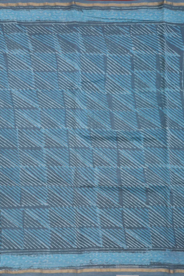 Chanderi Silk Cotton Saree Blue And Grey With Checks Design