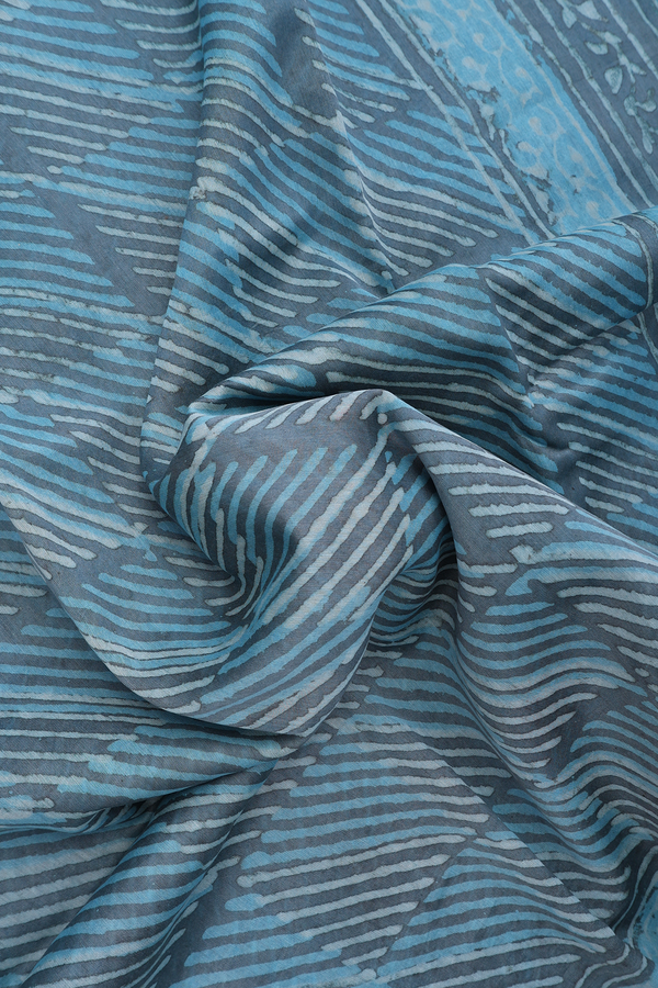 Chanderi Silk Cotton Saree Blue And Grey With Checks Design