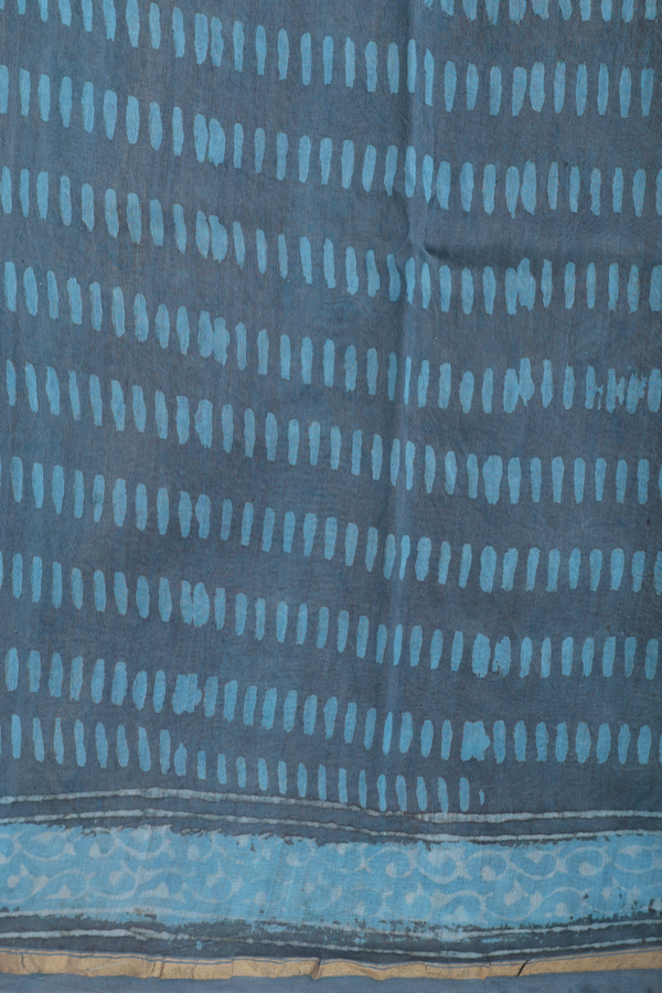 Chanderi Silk Cotton Saree Blue And Grey With Checks Design