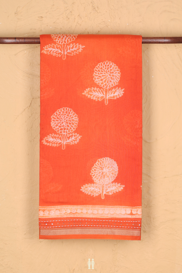Chanderi Silk Cotton Saree Bright Orange With Shibori Design