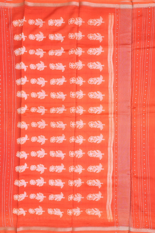 Chanderi Silk Cotton Saree Bright Orange With Shibori Design