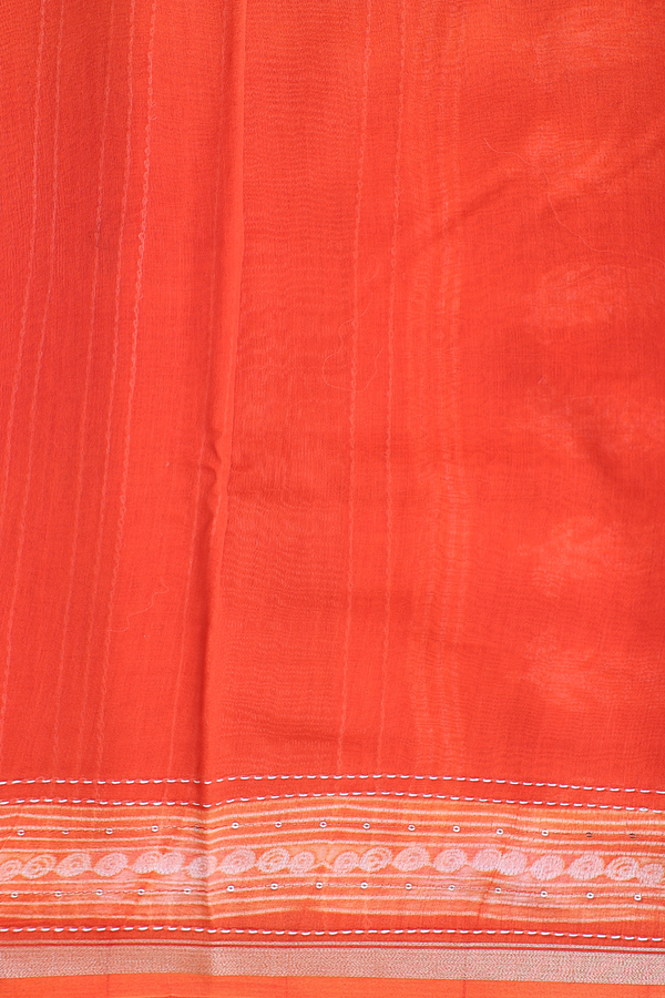 Chanderi Silk Cotton Saree Bright Orange With Shibori Design