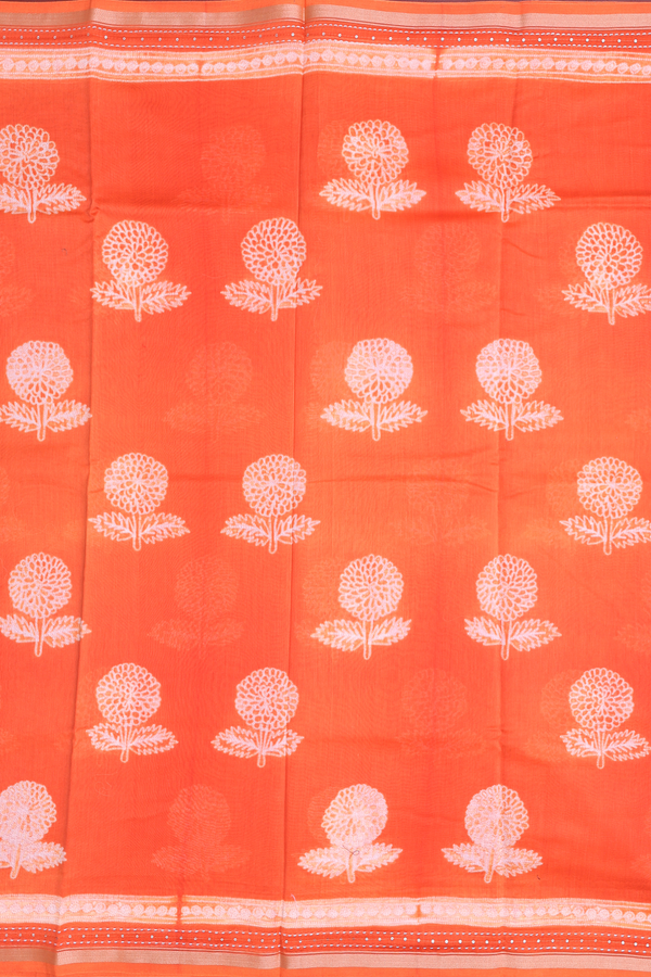 Chanderi Silk Cotton Saree Bright Orange With Shibori Design