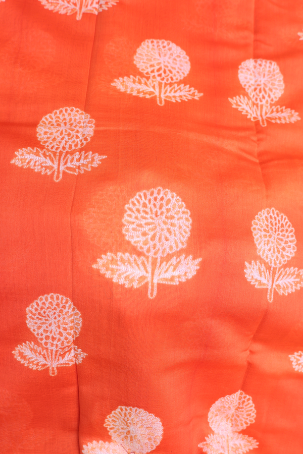 Chanderi Silk Cotton Saree Bright Orange With Shibori Design