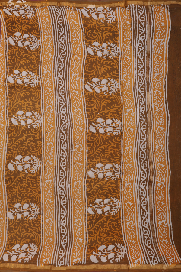 Chanderi Silk Cotton Saree Caramel Brown With Floral Design