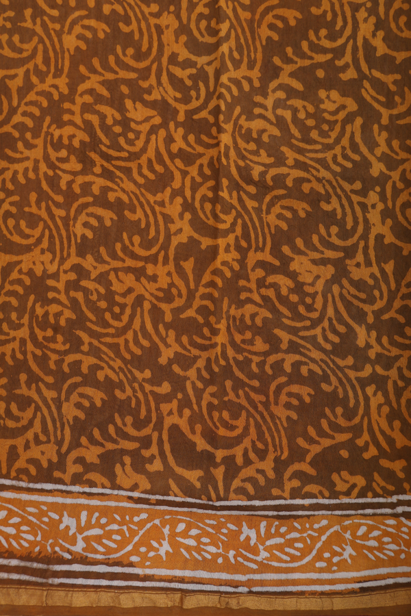 Chanderi Silk Cotton Saree Caramel Brown With Floral Design