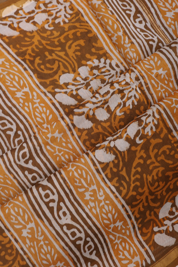 Chanderi Silk Cotton Saree Caramel Brown With Floral Design