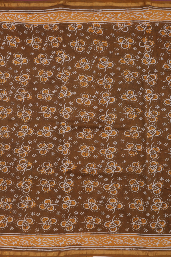 Chanderi Silk Cotton Saree Caramel Brown With Floral Design