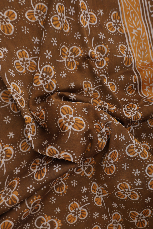 Chanderi Silk Cotton Saree Caramel Brown With Floral Design