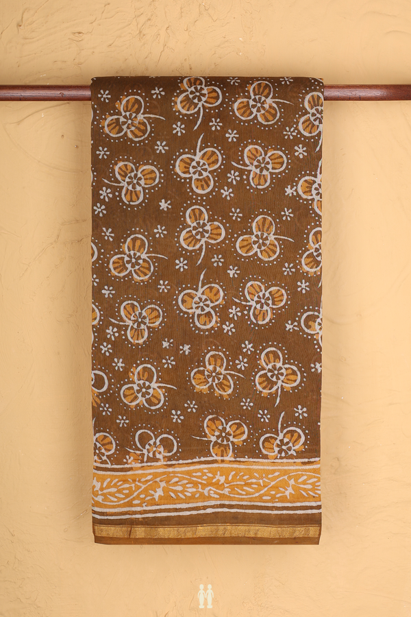 Chanderi Silk Cotton Saree Caramel Brown With Floral Design