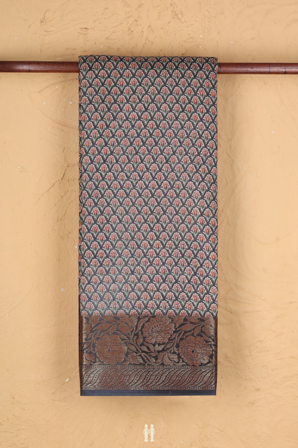 Chanderi Silk Cotton Saree Charcoal Grey With Printed Design