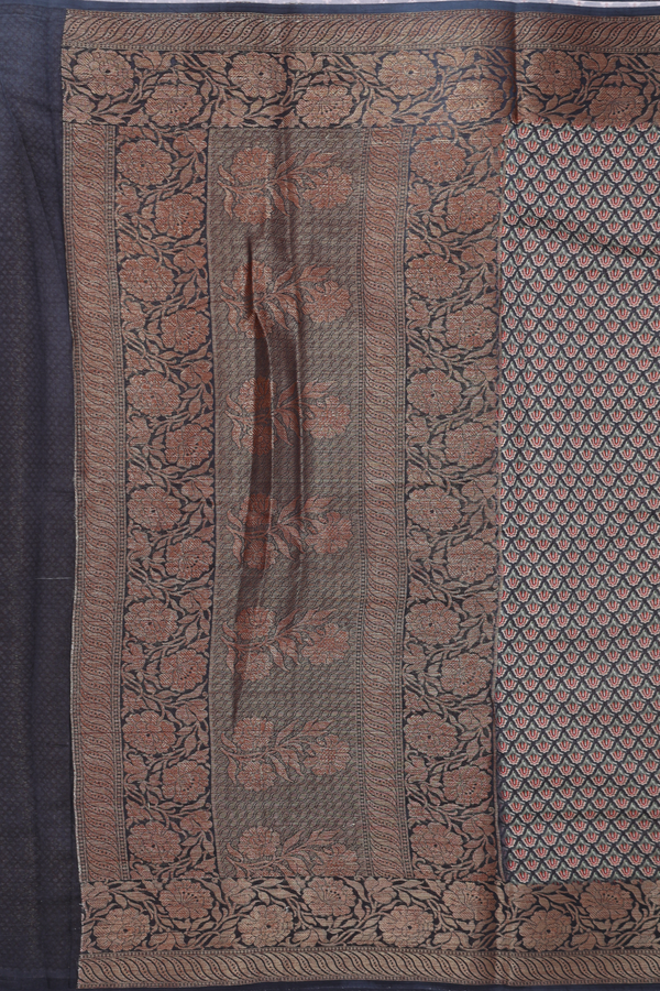 Chanderi Silk Cotton Saree Charcoal Grey With Printed Design