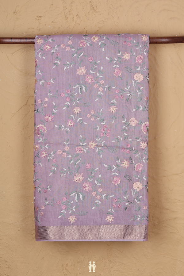 Chanderi Silk Cotton Saree Dusty Purple With Embroidered Design