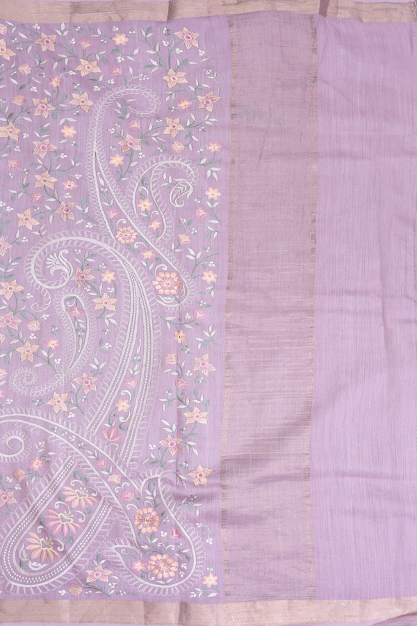 Chanderi Silk Cotton Saree Dusty Purple With Embroidered Design