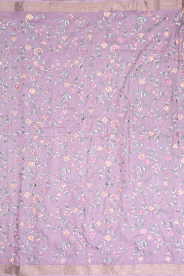Chanderi Silk Cotton Saree Dusty Purple With Embroidered Design