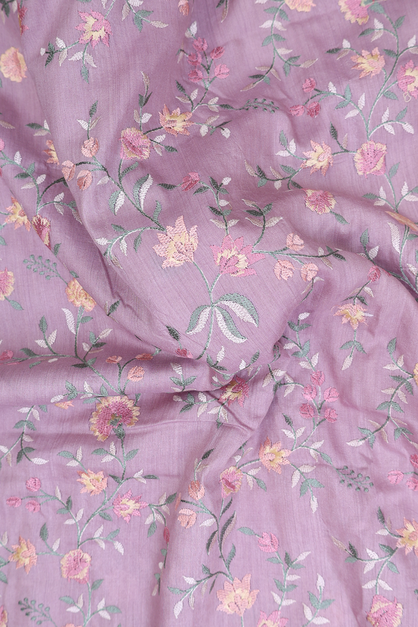 Chanderi Silk Cotton Saree Dusty Purple With Embroidered Design