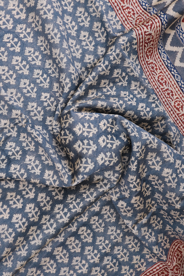 Chanderi Silk Cotton Saree In Aegean Blue With Floral Buttas