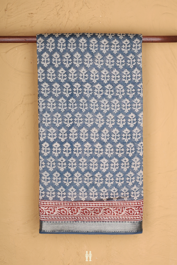 Chanderi Silk Cotton Saree In Aegean Blue With Floral Buttas