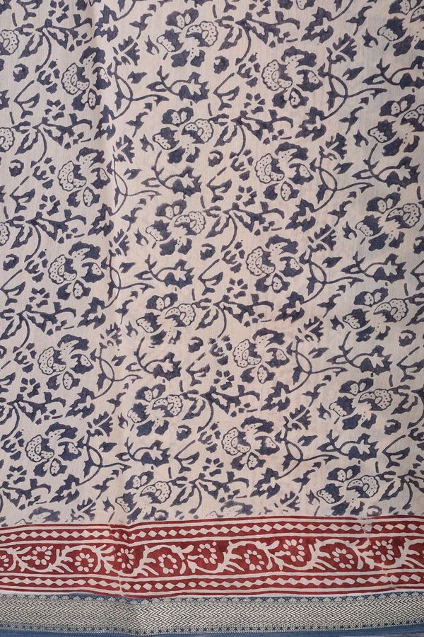 Chanderi Silk Cotton Saree In Aegean Blue With Floral Buttas