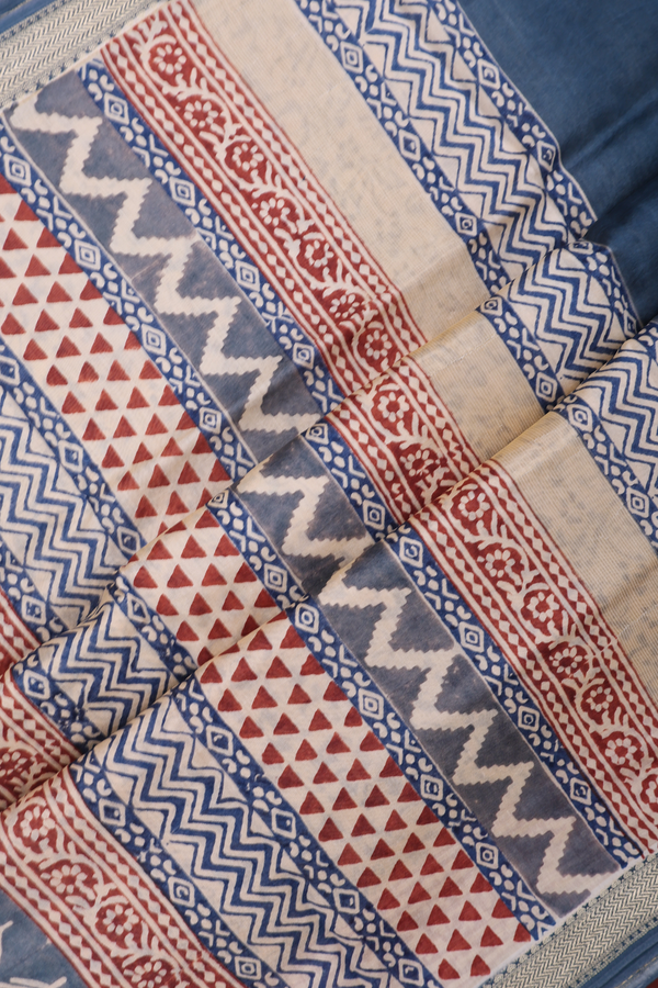 Chanderi Silk Cotton Saree In Aegean Blue With Floral Buttas