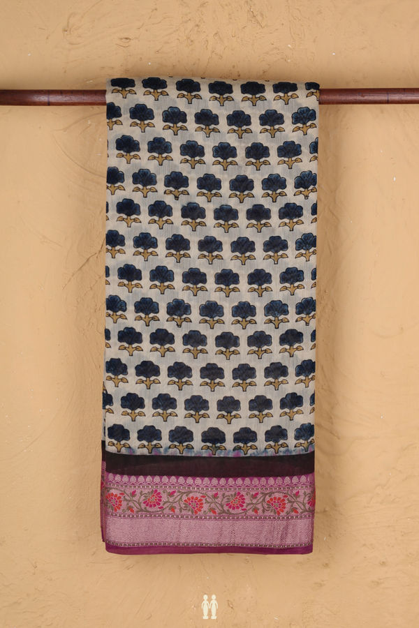 Chanderi Silk Cotton Saree In Beige With Floral Buttas