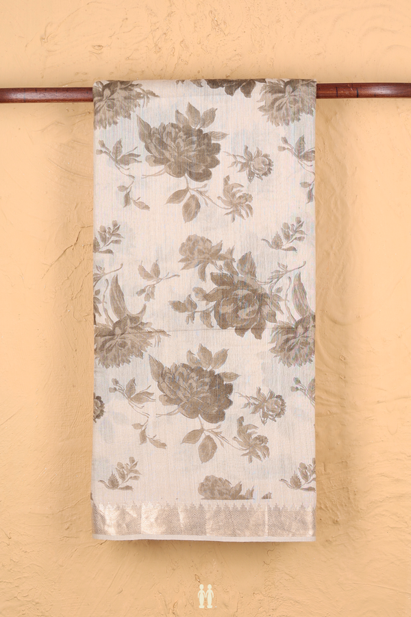 Chanderi Silk Cotton Saree In Beige With Floral Design
