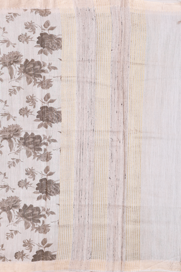 Chanderi Silk Cotton Saree In Beige With Floral Design