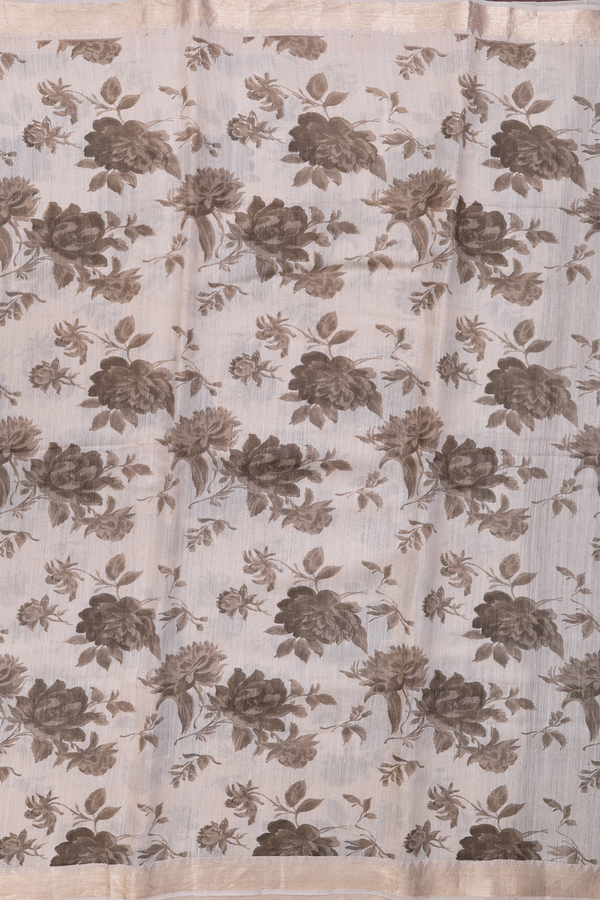 Chanderi Silk Cotton Saree In Beige With Floral Design