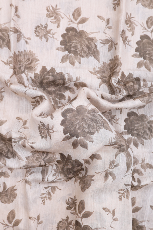 Chanderi Silk Cotton Saree In Beige With Floral Design