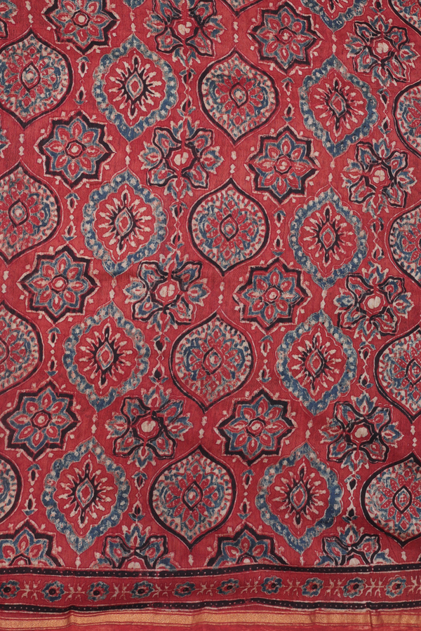 Chanderi Silk Cotton Saree In Black With Ajrakh Printed