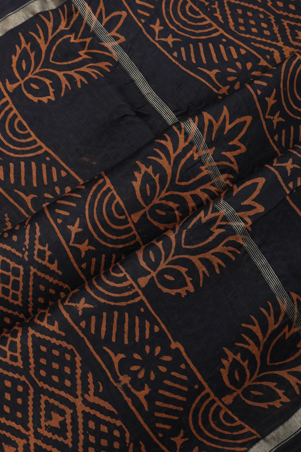 Chanderi Silk Cotton Saree In Black With Allover Buttas