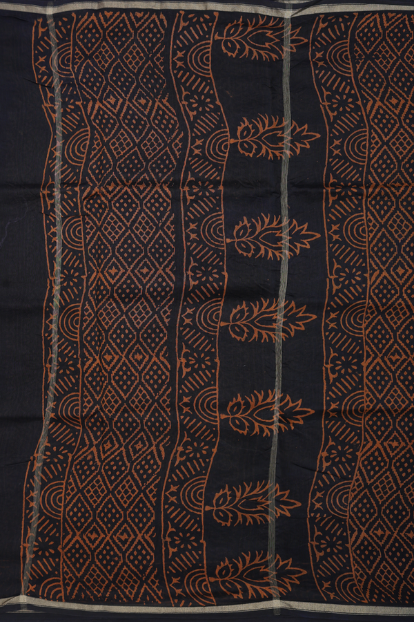 Chanderi Silk Cotton Saree In Black With Allover Buttas