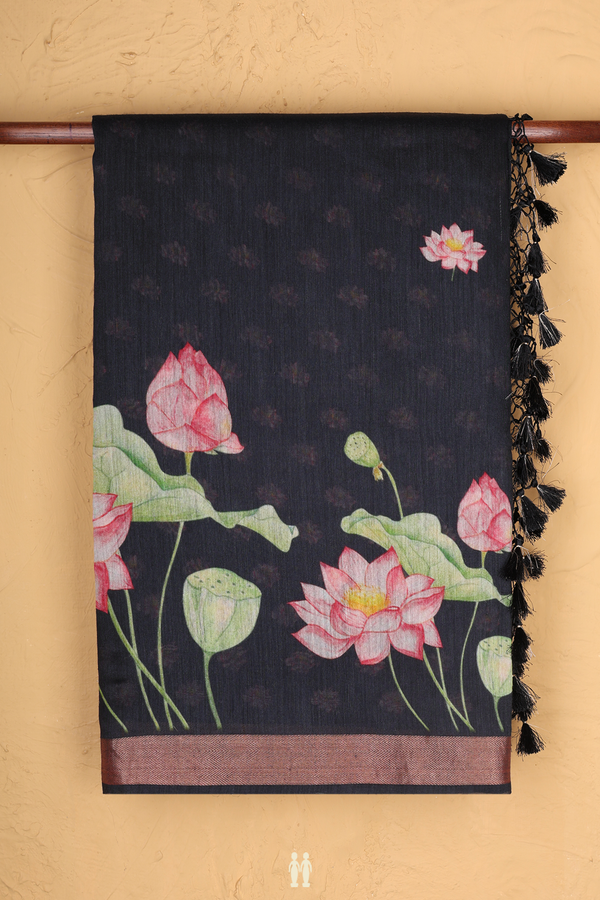 Chanderi Silk Cotton Saree In Black With Floral Buttas