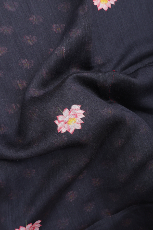 Chanderi Silk Cotton Saree In Black With Floral Buttas