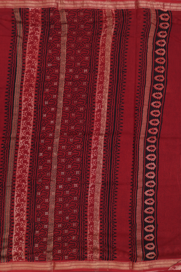 Chanderi Silk Cotton Saree In Black With Floral Design