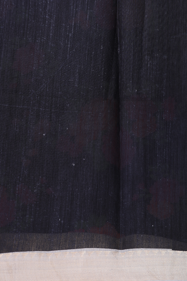 Chanderi Silk Cotton Saree In Black With Floral Design