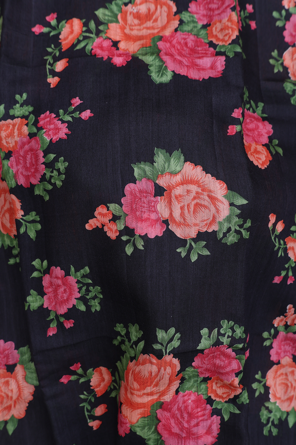 Chanderi Silk Cotton Saree In Black With Floral Design
