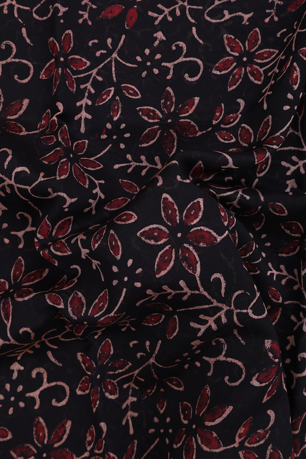 Chanderi Silk Cotton Saree In Black With Floral Design