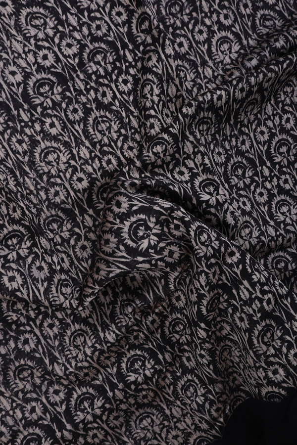 Chanderi Silk Cotton Saree In Black With Floral Design