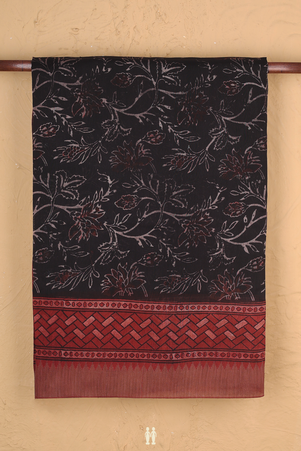 Chanderi Silk Cotton Saree In Black With Printed Design
