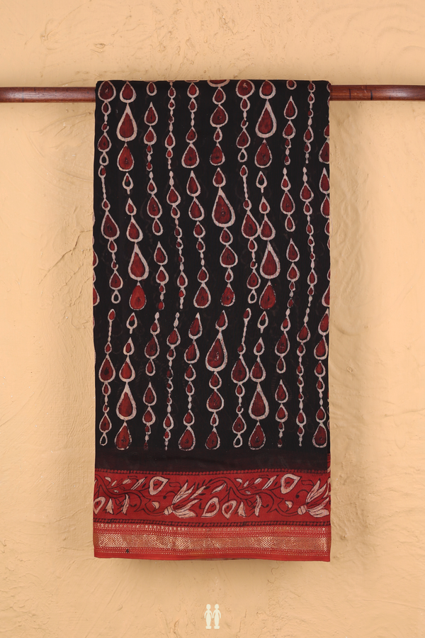 Chanderi Silk Cotton Saree In Black With Printed Design