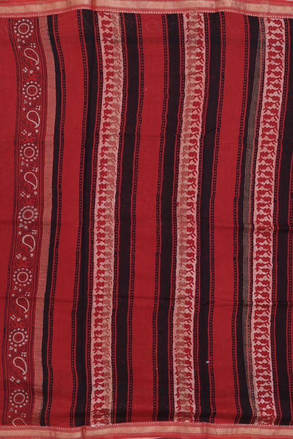 Chanderi Silk Cotton Saree In Black With Printed Design